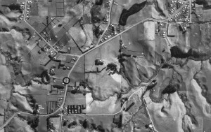 Aerial Photo of the 'Spotswood settlement' 1950 (Puke Ariki collection)